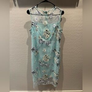 Calvin Klein Mint Floral Appliqué Sheer Mini Dress